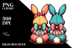 Colorful Retro Bunny with Vintage Bow PNG Product Image 2