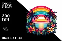 Retro Tropical Rainbow Sunset | Sublimation | PNG Clipart Product Image 1
