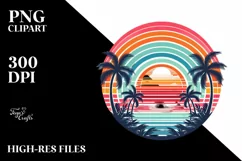 Retro Tropical Rainbow Sunset | Sublimation | PNG Clipart Product Image 1