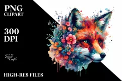 Abstract Watercolor Vibrant Fox | Sublimation | PNG Clipart Product Image 1