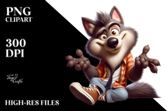Silly Cartoon Wolf with Winking Eye PNG Product Image 2