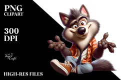Silly Cartoon Wolf with Winking Eye PNG Product Image 2