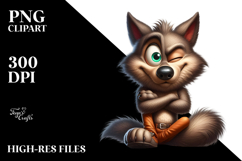 Silly Cartoon Wolf with Winking Eye PNG Product Image 2