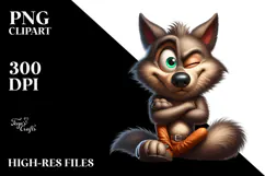 Silly Cartoon Wolf with Winking Eye PNG Product Image 2