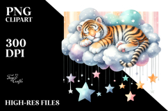 Pastel Wimsical Tiger Sleeping on Cloud with Hanging Stars Product Image 2