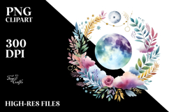 Vibrant Boho Moon with Foliage | Sublimation | Clipart Product Image 2