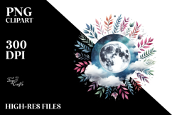 Vibrant Boho Moon with Foliage | Sublimation | Clipart Product Image 2