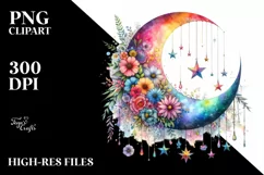 Vibrant Half Moon with Stars PNG Product Image 3