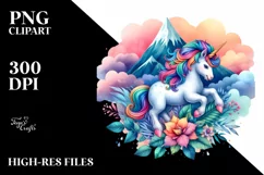 colorful Unicorn with Mountain PNG Product Image 1