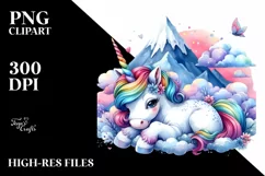 Colorful Baby Unicorn Mountain PNG Product Image 3