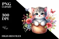 Colorful Small Baby Kitten in Poket with Flowers | Clipart Product Image 3
