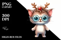 Kitten with Reindeer Horns, Fun PNG Product Image 3