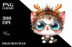 Kitten with Reindeer Horns, Fun PNG Product Image 1