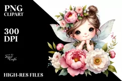 Cute Small Fairy Big Eyes Peonies | Sublimation Clipart Product Image 3