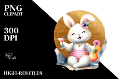 Watercolor Bunny in Beachwear PNG Product Image 2