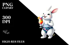 Watercolor Bunny in Beachwear PNG Product Image 2