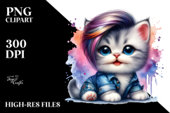 Watercolor Vibrant Cat Sitting PNG Product Image 2