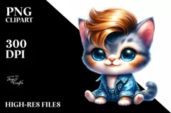 Watercolor Vibrant Cat Sitting PNG Product Image 1