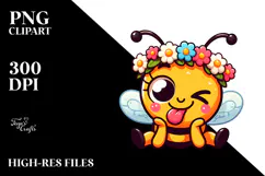 Playful Vector Art of Bee with Flower Crown, High-Res PNG Product Image 2