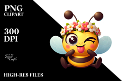 Playful Vector Art of Bee with Flower Crown, High-Res PNG Product Image 2