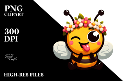 Playful Vector Art of Bee with Flower Crown, High-Res PNG Product Image 2