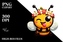 Playful Vector Art of Bee with Flower Crown, High-Res PNG Product Image 2