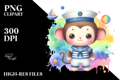Pastel Cute Monkey Sailor Suit on White Background Product Image 2