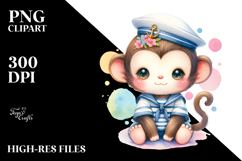 Pastel Cute Monkey Sailor Suit on White Background Product Image 2