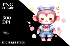 Pastel Cute Monkey Sailor Suit on White Background Product Image 2