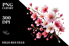 Cherry Blossom with Metallic Inserts, Watercolor PNG Product Image 2