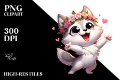 Happy Cartoon Wolf with Flower Crown PNG Product Image 2