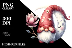 Cute Gnome with Hat and Magnolia, PNG Product Image 2