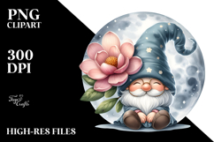 Cute Gnome with Hat and Magnolia, PNG Product Image 2