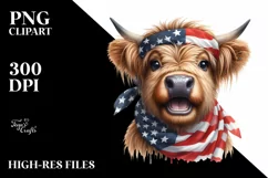 Patriotic COw | Goofy Highland Cow | Clipart Product Image 3