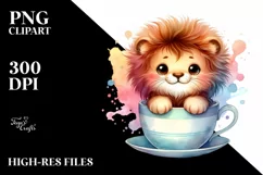 Colorful Smiling Lion Tea Cup Splash Clipart Product Image 1