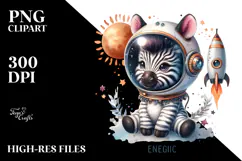 Energic Baby Zebra with Astronaut Helmet PNG Product Image 2