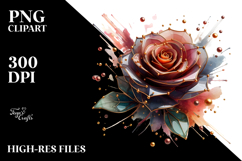 Red Rose with Golden Insertions PNG Product Image 2