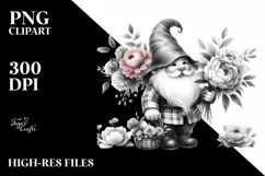 Detailed Black and White Gnome with Peony Bouquet Product Image 3
