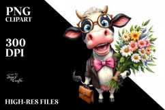 Excited Cow with Large Flower Bouquet | Sublimation | Product Image 3