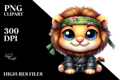 Smiling Baby Lion with Ninja Outfit PNG Product Image 2