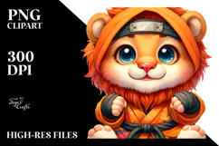 Smiling Baby Lion with Ninja Outfit PNG Product Image 2