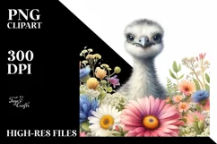 Baby Rhea Above Flower Watercolor | Splash Clipart Product Image 3