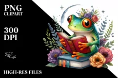 Colorful Frog Reading a Book PNG Product Image 1