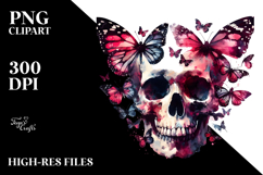 Cute Skull with Butterfly Silhouettes PNG Product Image 2