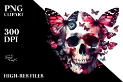Cute Skull with Butterfly Silhouettes PNG Product Image 2