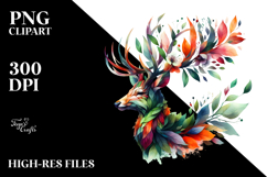 Vibrant Watercolor Deer Made of Plant Leaves and Flowers PNG Product Image 2