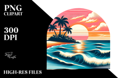 Vintage Tropical Island Sunset, Clipart Tshirt Style PNG Product Image 2
