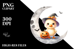 Cute Baby Duck Halloween Moon Digital Painting PNG Product Image 2