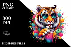 Colorful Tiger Straw Drink | Sublimation | Clipart Product Image 1