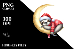 Cute Baby Sloth Dressed for Christmass Sleeping on Moon with Product Image 2